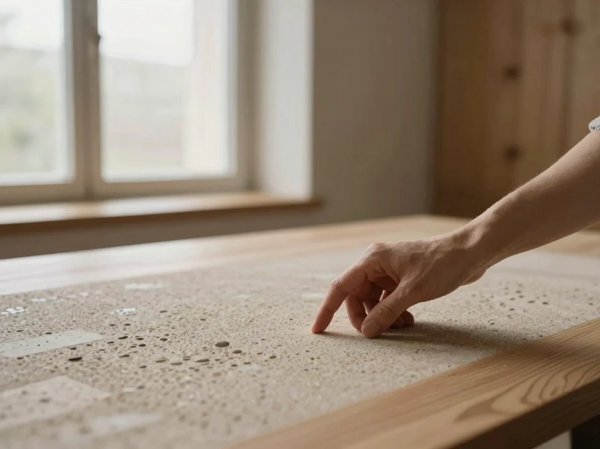 Gros plan sur une main posée sur une surface en pierre tactile, l
